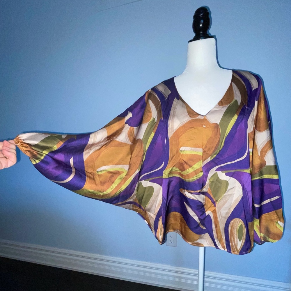 Multicolor V-neck Batwing Blouse - Picture 3 of 3